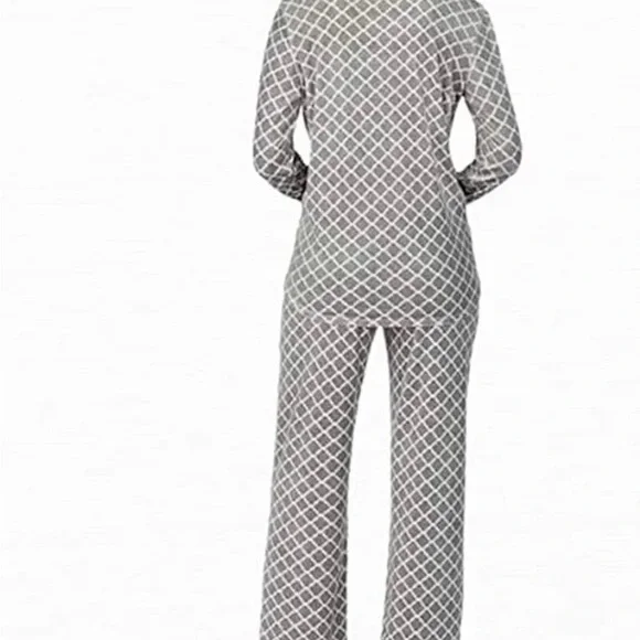 NWT Nautica Women’s Gray Printed 2 Piece Fleece Pajama Sleepwear Set - Size Med - Picture 6 of 7